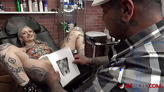River Dawn Ink sucks cock after their way extremist pussy tattoo